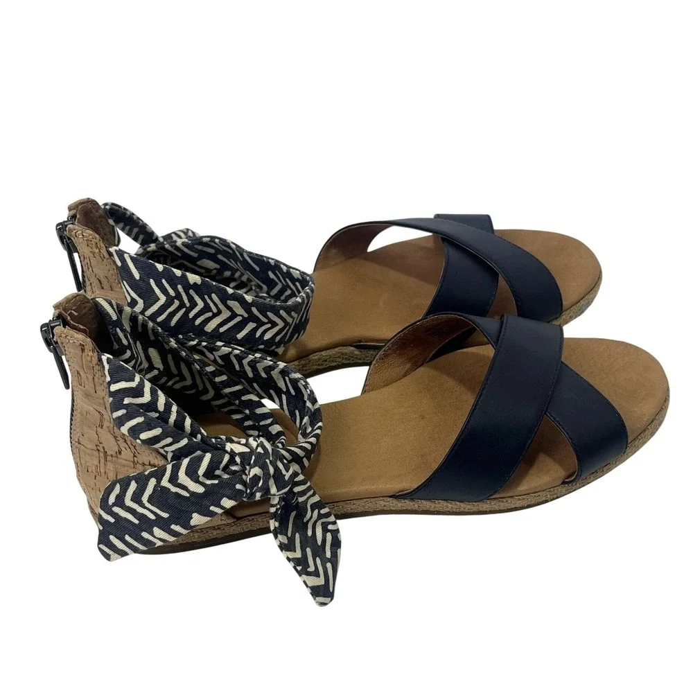 UGG Idina‎ Navy Blue Espadrille Sandal Striped Ankle Tie Zip Cork Heel Size 8.5